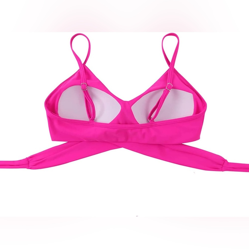 325. SMALL NWT Women Wrap Bikini Top Push Up Padded Swimsuit Top Criss Cross Tie - Picture 4 of 7